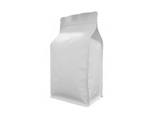 WHITE COMPOSTABLE FLAT BOTTOM POUCH WHOLESALE